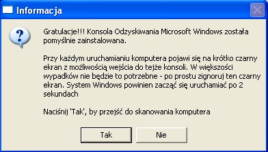 Konsola Odzyskiwania zostaa pomylnie zainstalowana